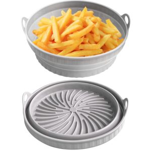 2-pack, 7.9inch air fryer silicone liners reusable, foldable air fryer silicone basket, heat resistant air fryer oven accessories, easy cleaning air fryers pot for 3-5 qt air fryer (grey)
