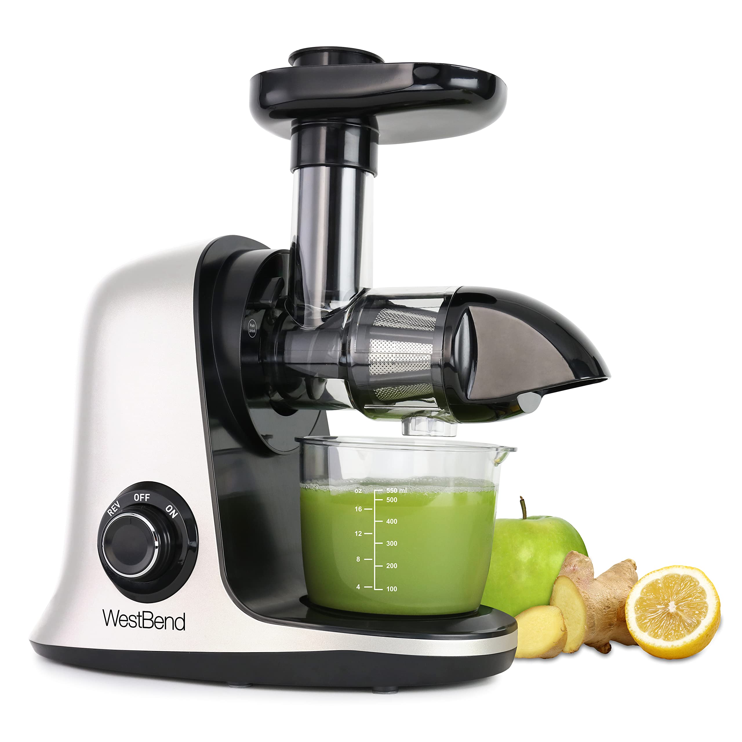 West Bend Juicer Cold Press Masticating For Juicing Fruits Vegetables and Greens, 150-Watts, White (Renewed Premium)