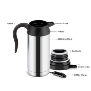 12V 750ml Stainless Steel Car Electric Heating Mug Drinking Cup Travel Kettle Water Boiler for Water Tea Coffee Milk