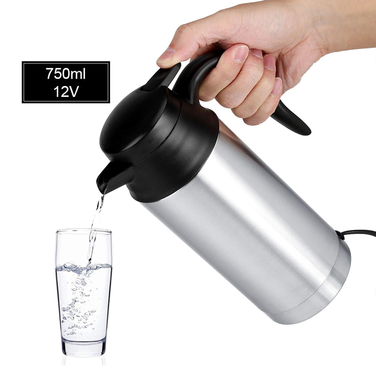 12V 750ml Stainless Steel Car Electric Heating Mug Drinking Cup Travel Kettle Water Boiler for Water Tea Coffee Milk