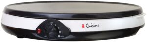 euro cuisine cm20 electric crepe maker, 12-inch non-stick pancake dosa maker machine, electric pancake griddle crepe pan with accessories