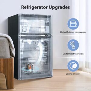 Kismile Mini fridge with freezer,3.2 Cu.Ft Compact Mini Refrigerator with Double 2 door,Adjustable Temperature,Full Size for Home,Kitchen,Dorm,Apartment,Retro Black