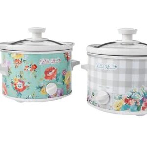 The Bake Shop Pioneer Woman Small 1.5 Quart Slow Cooker 2 Pack Set Sweet Romance Floral and Gingham, multi