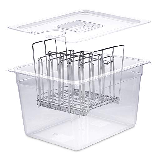 Väeske Sous Vide Container with Lid | Fits Most Sous Vide Cookers | Sous Vide Accessories (12 Quarts, Rack)