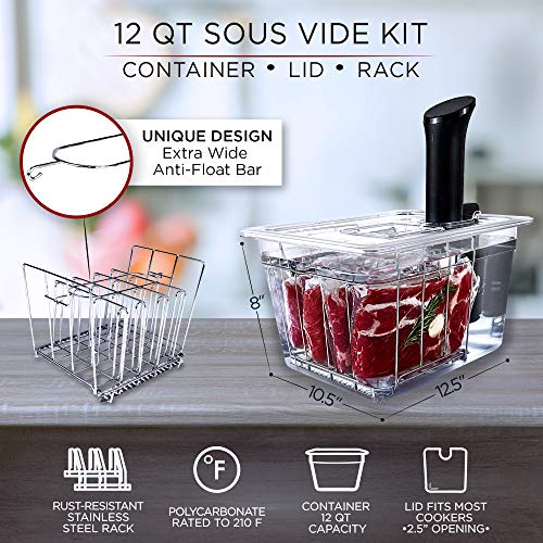 Väeske Sous Vide Container with Lid | Fits Most Sous Vide Cookers | Sous Vide Accessories (12 Quarts, Rack)