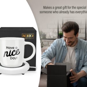 GALVANOX Funny Coffee Mug with Warmer Have a Nice Day Sarcastic Coffee Mug with Electric Heated Base - Novelty Christmas Gift Idea for Coworker/Coffee Lover, Men/Women (Gift Boxed)