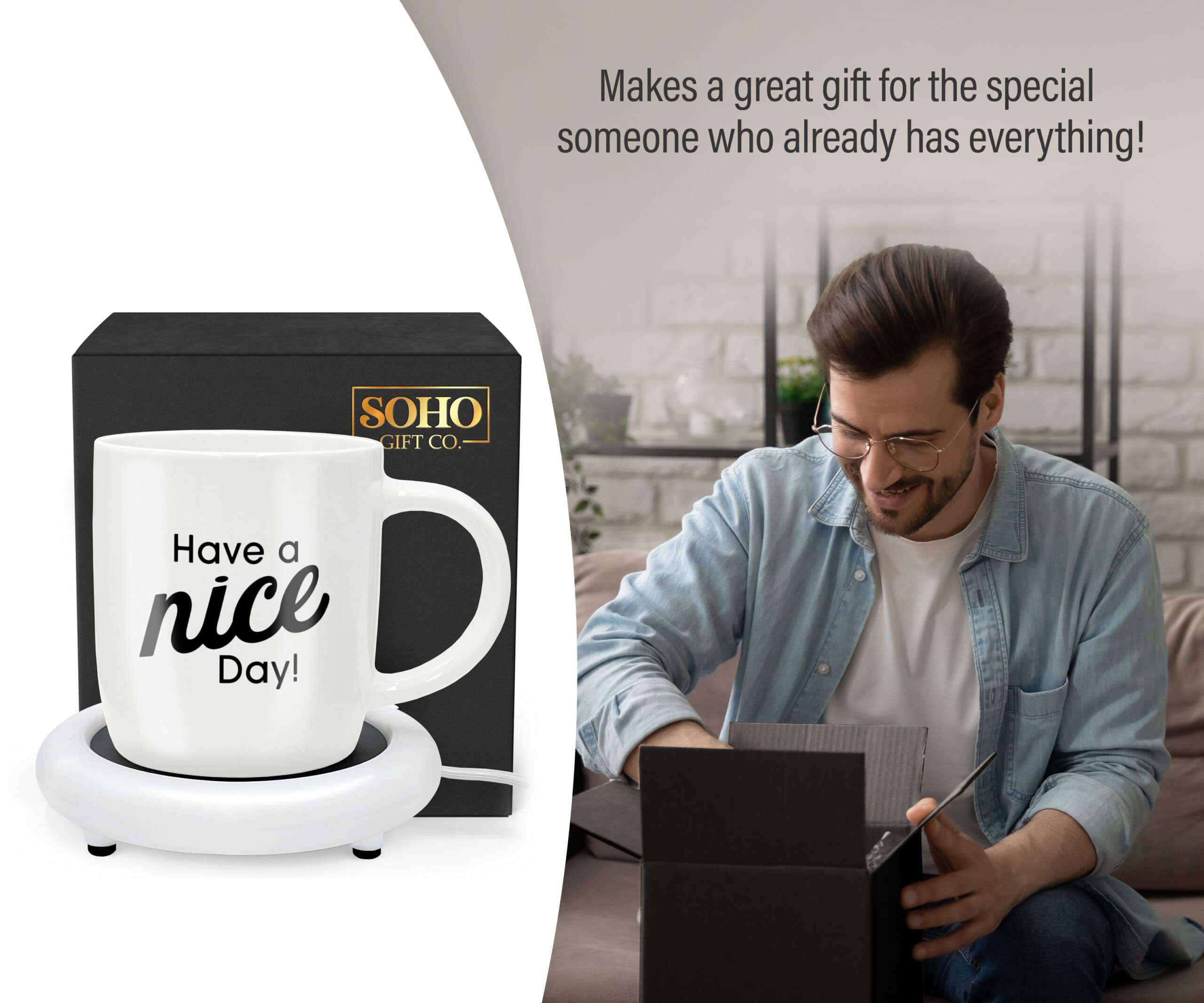 GALVANOX Funny Coffee Mug with Warmer Have a Nice Day Sarcastic Coffee Mug with Electric Heated Base - Novelty Christmas Gift Idea for Coworker/Coffee Lover, Men/Women (Gift Boxed)