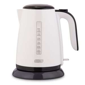 dash dezk003wh easy electric kettle + water heater with rapid boil, cool touch handle, cordless carafe + auto shut off for coffee, tea, espresso & more, 57 oz. / 1.7l, white