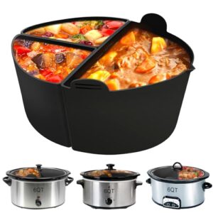 larmazen slow cooker liners for 6 – 8 qt crockpot & hamilton pot, allows cooking 3 foods at once,reusable silicone slow cooker divider insert,leakproof/dishwasher safe/bpa free (black)