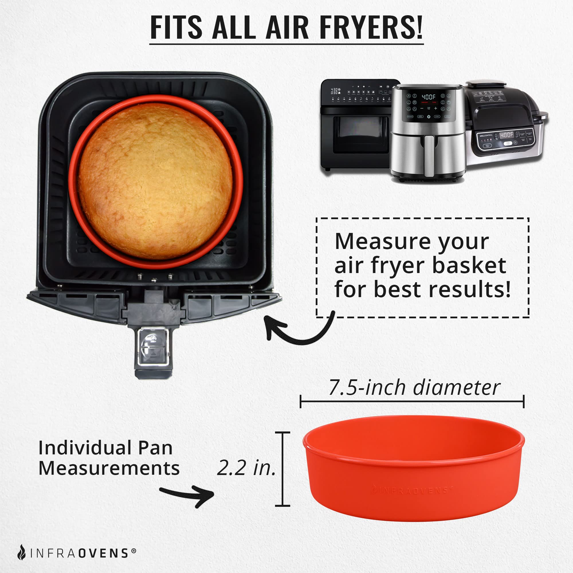 Air Fryer Silicone Cake Pans for Baking, 7.5 inch Large Airfryer Bakeware Set with Muffin Cups, Scrapers, Magnetic Conversion Chart, Fits Ninja, Instant Pot, Chefman, Dash, BPA Free