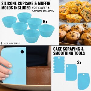 Air Fryer Silicone Cake Pans for Baking, 7.5 inch Large Airfryer Bakeware Set with Muffin Cups, Scrapers, Magnetic Conversion Chart, Fits Ninja, Instant Pot, Chefman, Dash, BPA Free