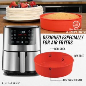 Air Fryer Silicone Cake Pans for Baking, 7.5 inch Large Airfryer Bakeware Set with Muffin Cups, Scrapers, Magnetic Conversion Chart, Fits Ninja, Instant Pot, Chefman, Dash, BPA Free