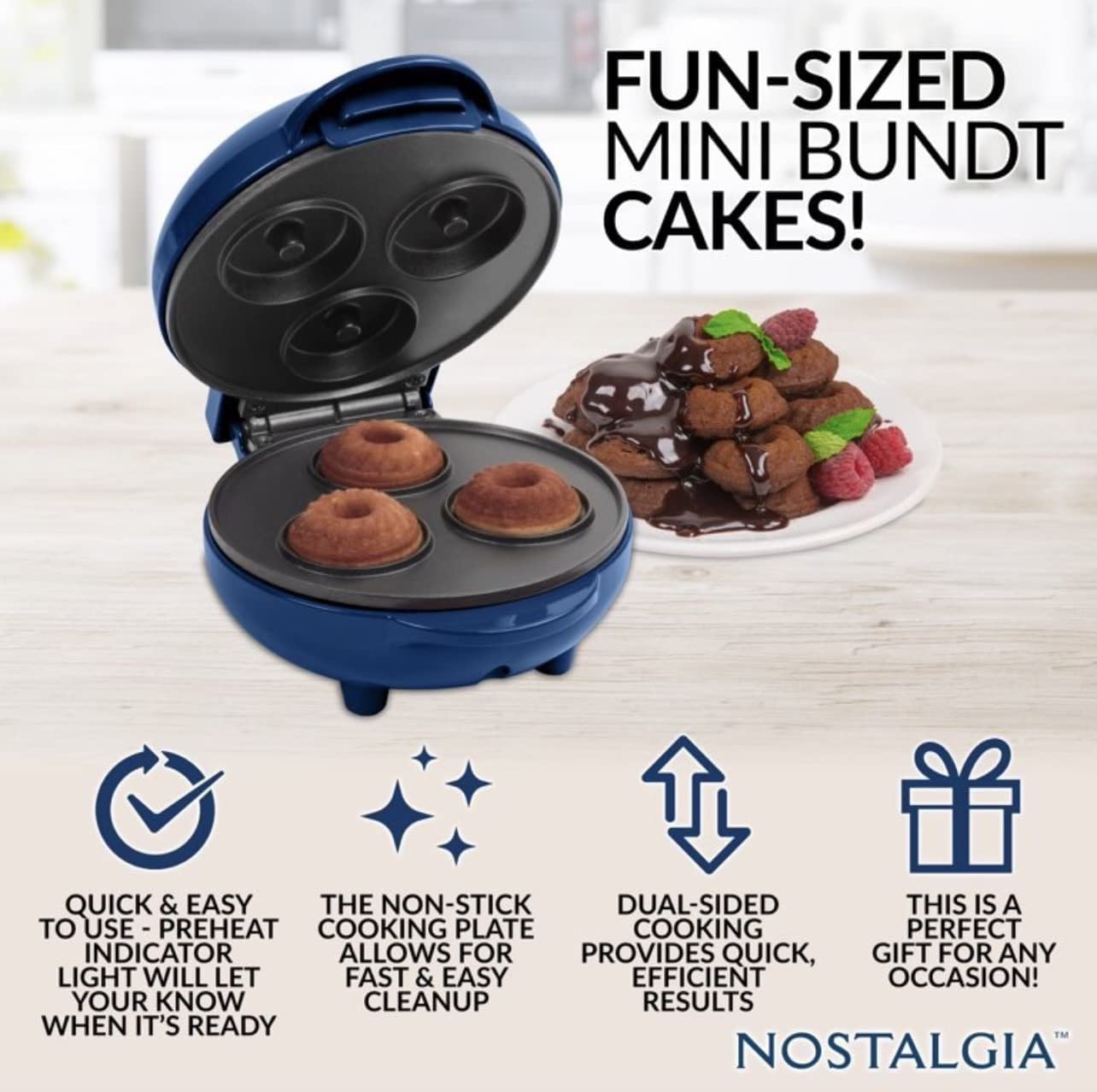 Nostalgia MyMini Lava & Bundt Cake Maker-mini breads, mini muffins, compact size (Navy)