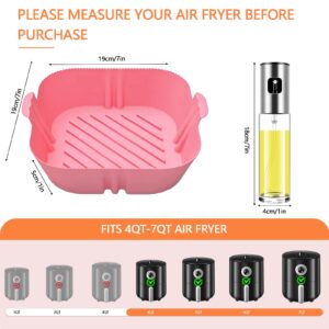 Air Fryer Silicone Liners Square - 8 Inch Reusable Silicone Air Fryer Liners 2 Pack with Oil Sprayer for Cooking Food Safe for 4 to 7 Qt Air Fryer Basket Oven Accessories