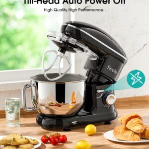 3-IN-1 Electric Stand Mixer, Facelle 6 Speed Kitchen Mixer with Pulse Button, Attachments include 6.5QT Bowl, Dishwasher Safe Beater,Dough Hook,Whisk,Splash Guard for Dough,Baking,Cakes,Cookie (Black)