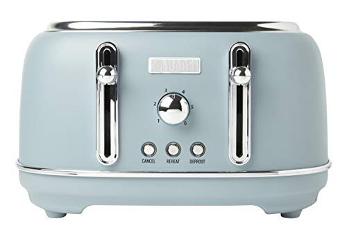 Haden 75026 Highclere Innovative 4 Slice Retro Vintage Countertop Wide Slot Toaster Kitchen Appliance with Self Centering Function, Pool Blue