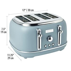 Haden 75026 Highclere Innovative 4 Slice Retro Vintage Countertop Wide Slot Toaster Kitchen Appliance with Self Centering Function, Pool Blue