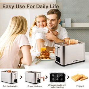 Toaster 2 Slice Extra-Wide 1.57” Slots, REDMOND Stainless Steel Toaster with LED Display, 6 Bread Shade Settings, Defrost/Bagel/Reheat/Cancel Functions and Removable Crumb Tray - 2 Slice