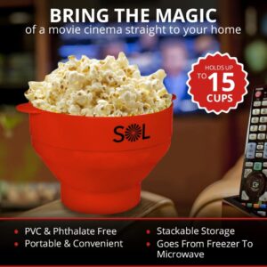 SOL - Heat-Resistant Cooking Utensil Set Microwave Silicone Popcorn Maker with Lid and BPA Free,Heat Resistant Silicone Popcorn Maker Collapsible Bowl 10 X 8 X 6 Inches - Red