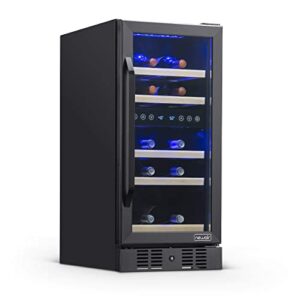 newair freestanding 28 bottle dual zone wine fridge, french door, black stainless steel