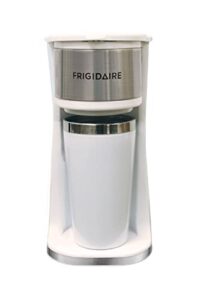 frigidaire stainless steel coffee maker - single cup with insulted travel mug ecmk095 with 420ml capacity (white)