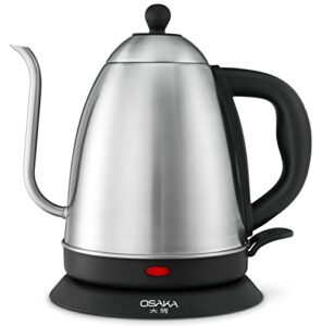 osaka, 1.5 liter electric quick boil gooseneck water kettle for drip coffee – accurate flow control and fully stainless steel interior tea kettle - perfect for manually brewed pour over coffee and tea