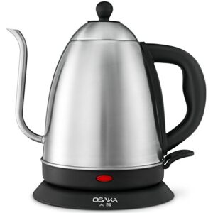 Osaka, 1.5 Liter Electric Quick Boil Gooseneck Water Kettle for Drip Coffee – Accurate Flow Control And Fully Stainless Steel Interior Tea Kettle - Perfect For Manually Brewed Pour Over Coffee and Tea