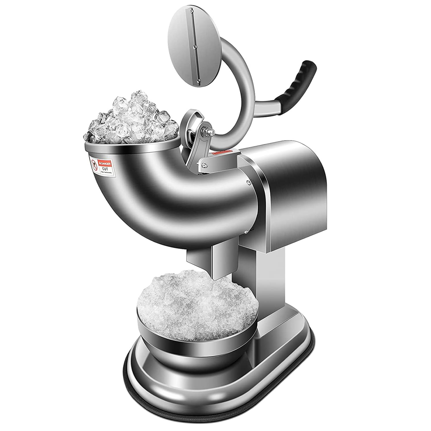 Shaved Ice Machine Electric Snow Cone Maker Machine Ice Crusher Dual Blades 440lbs/hr for Home and Commercial Ice Shaver Heavy Duty Silver