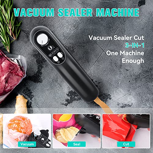 Portable Vacuum Sealer Machine, Cut Vacuum Seal 3-IN-1 Handheld Food Vacuum Sealer, Max 63kpa Suction, Led Indicator Lights, 2600mAh(Type-C) for Vacuum Packaging Sous Vide Kitchen Meal Prep Travel