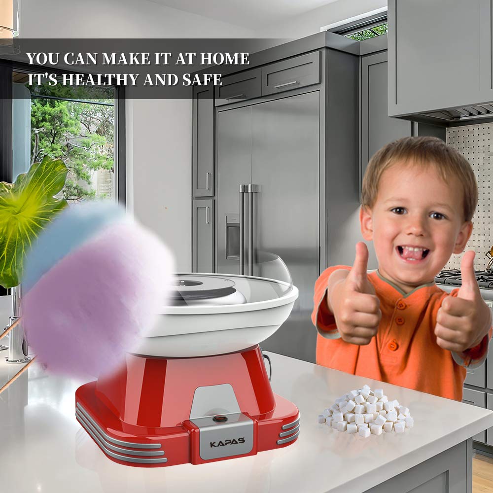 KAPAS Cotton Candy Maker, Red Candyfloss Machine with Sucker for Kids' Party, Holidays