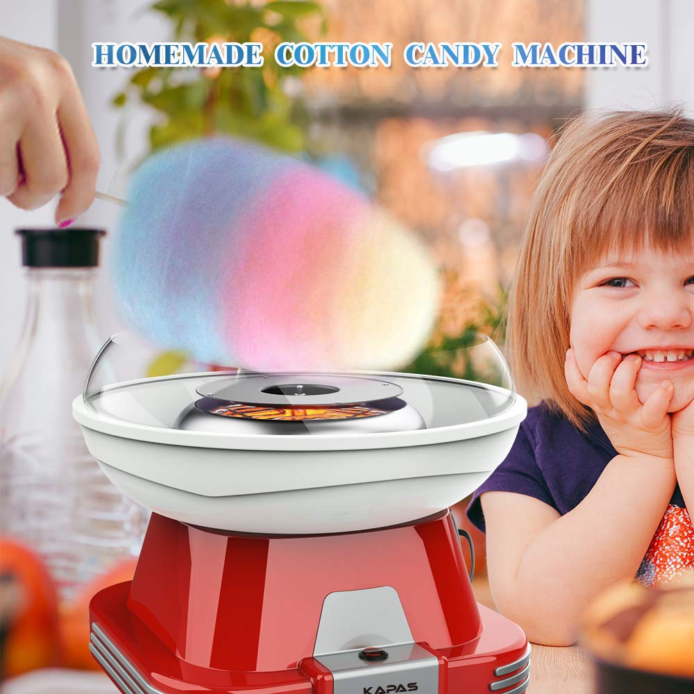 KAPAS Cotton Candy Maker, Red Candyfloss Machine with Sucker for Kids' Party, Holidays