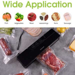 CREATIVECHEF Vacuum Sealer Machine, Compact Precision Food Vacuum Sealer, One-Touch Automatic Vacuum Sealer, for Sous Vide, Food Storage & Vacuum Sealer Bag, Include Starter Kit (Black)