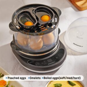 Elite Gourmet EGC314CB Digital Easy Egg Cooker Food Steamer, Poacher, Omelet, Soft, Medium, Hard-Boiled Egg with 6 Programmed Preset Functions, 2-Tiers, Measuring Cup, BPA Free, 14 egg capacity, Black