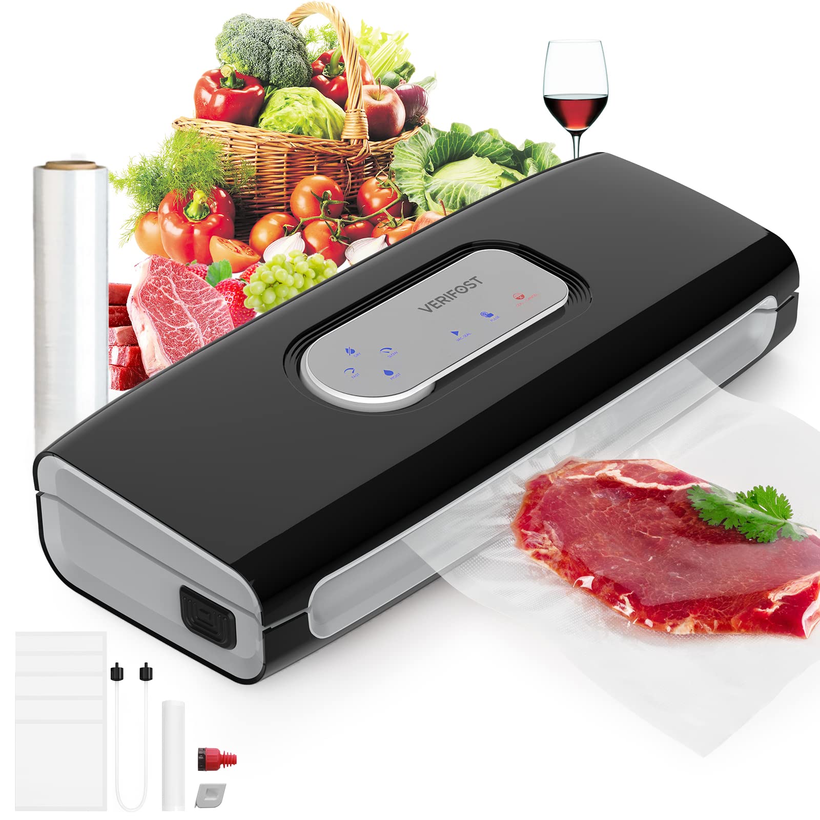 Pro 6 In 1 Food Vacuum Sealer Machine-Versatile Food Sealer with Bags and Rolls-Wet Food Mode,85Kpa Great Suction,Consecutive Sealing,Sous Vide Applied