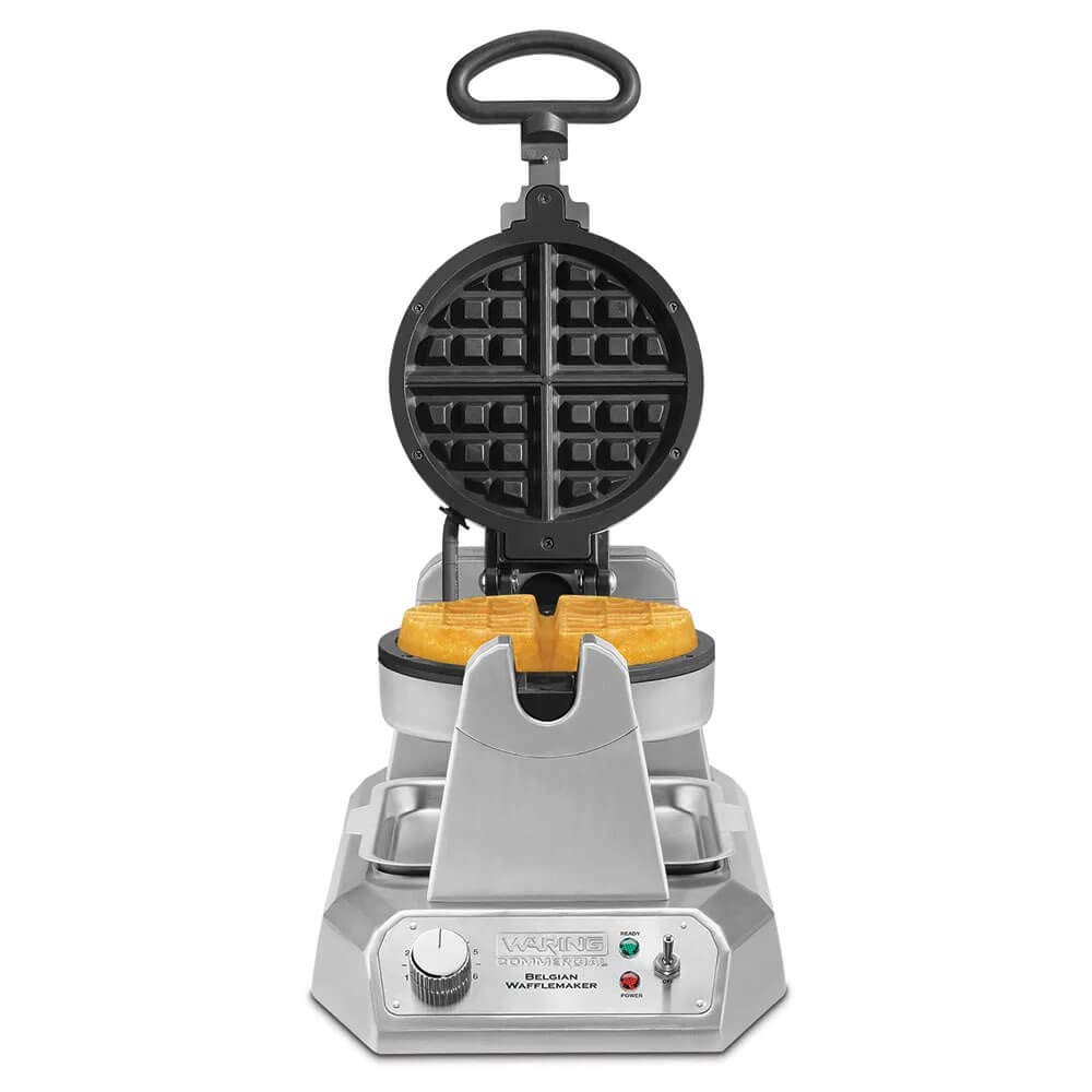 Waring Commercial WW180X Heavy Duty Single Belgian Waffle Maker, Coated Non Stick Cooking Plates, Produces 25 waffles per hour, 120V, 1200W, 5-15 Phase Plug, Silver, 12.5 x 17.88 x 10.5 inches