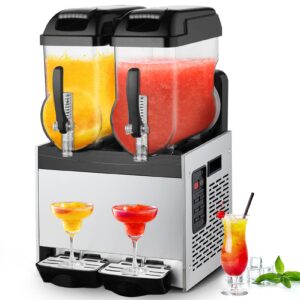 IKEKA 110V Commercial Slushy Machine 24L Double Tank Frozen Drink Slushie Maker Machine 600W Stainless Steel Margarita Machine for Supermarkets Cafes Restaurants Bars (Black)