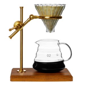 l'ÉpicÉa pour over coffee maker set, pour over coffee maker with stand, adjustable stainless steel stand, wooden base, paper filters, cone glass coffee carafe, pour over coffee dripper