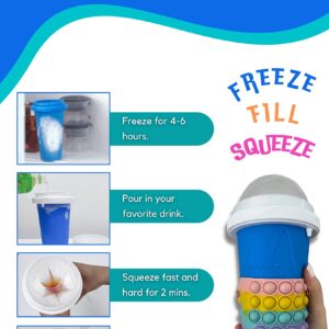 FROSTY - Magic Slushy Maker Squeeze Cup - Tiktok Smoothie- Frozen Drink - Soda Slushie - Ice Cream - Bonus Straw Spoon, Brush Cleaner, Pop It Squeeze Sleeve & Recipe