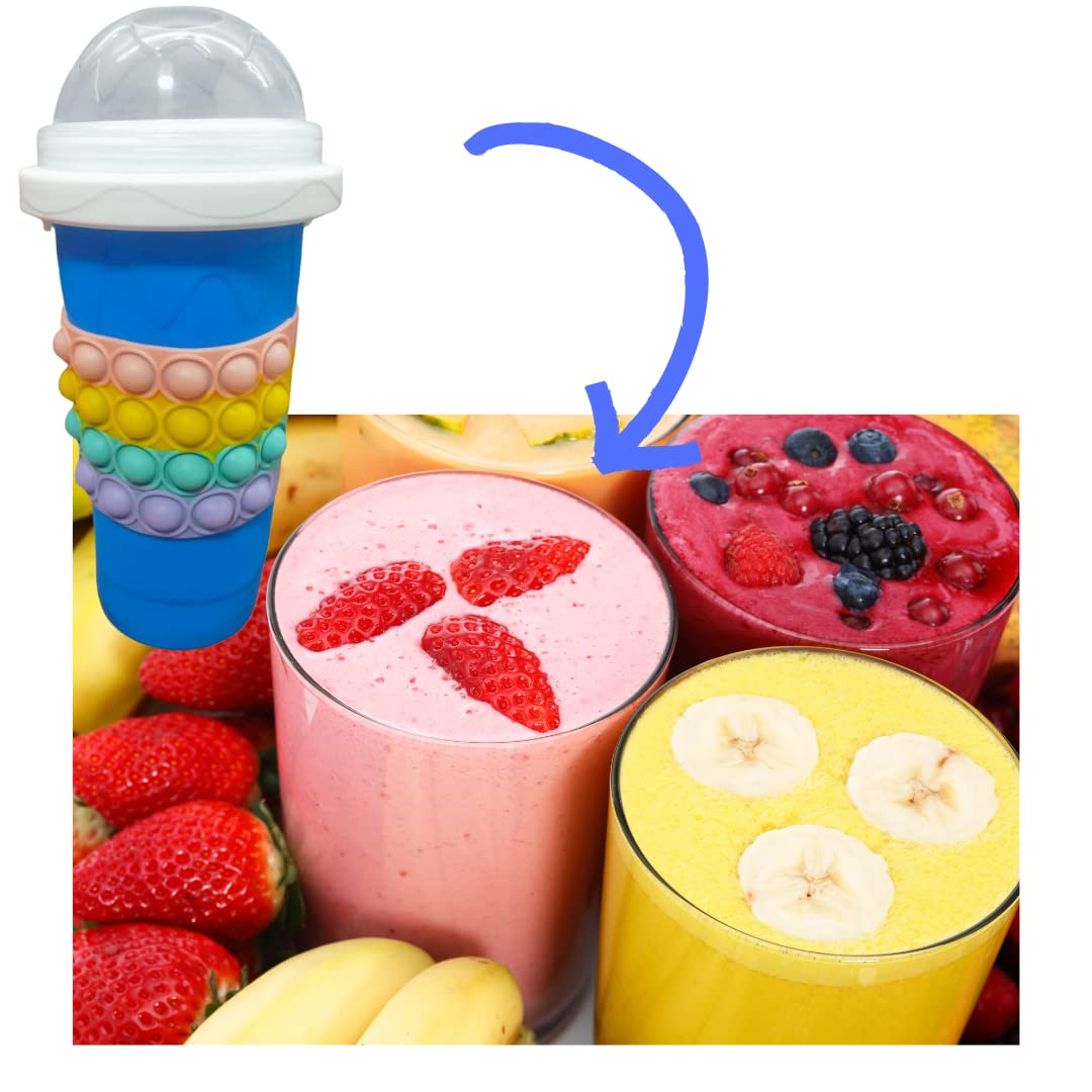 FROSTY - Magic Slushy Maker Squeeze Cup - Tiktok Smoothie- Frozen Drink - Soda Slushie - Ice Cream - Bonus Straw Spoon, Brush Cleaner, Pop It Squeeze Sleeve & Recipe