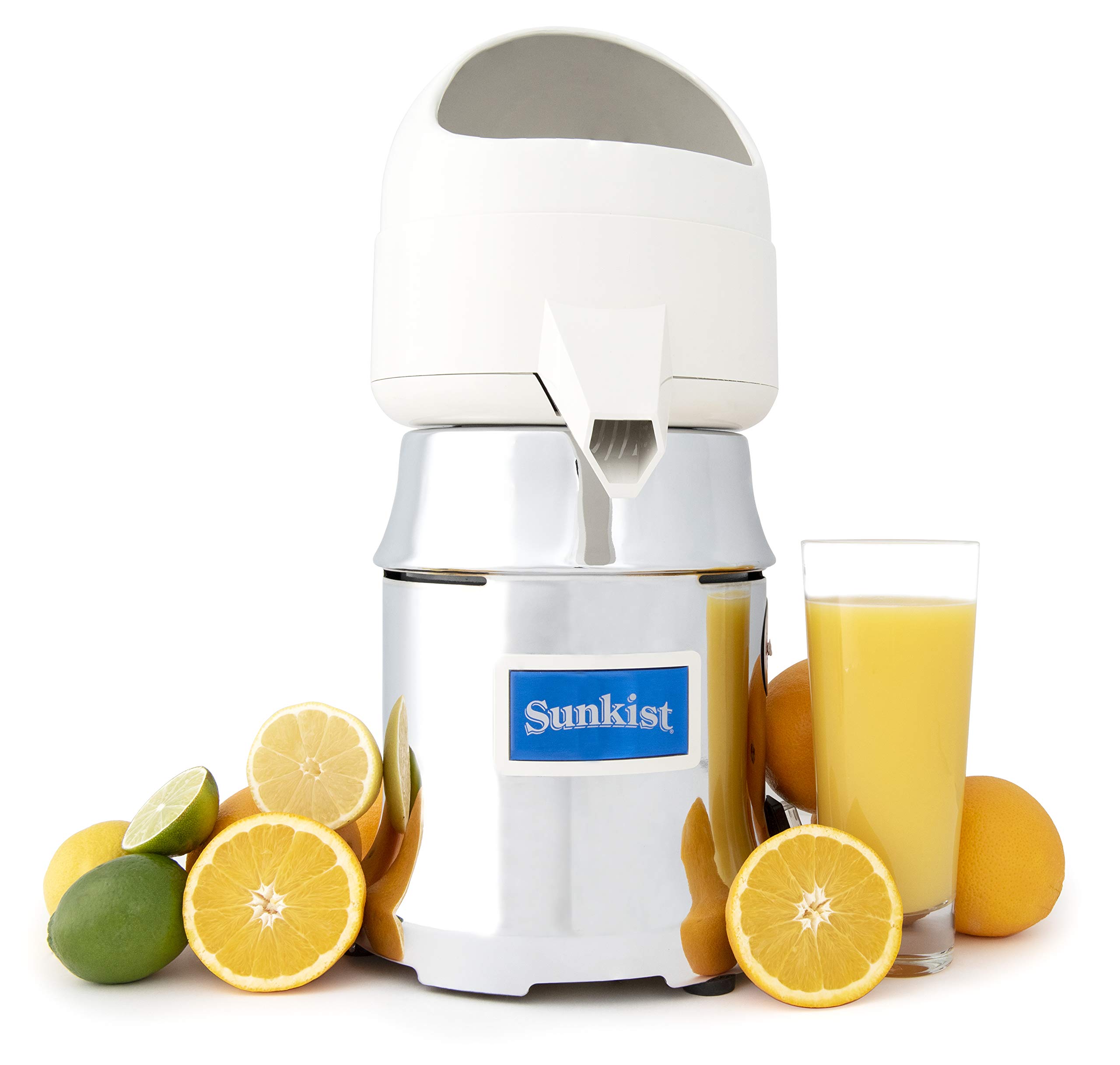 Sunkist Growers J-1 Commercial Juicer | Citrus Press | Electric Juice Extractor | Chrome | Includes 3 Interchangeable Extracting Bulbs | 20 Gallon Per Hour Ability | 31 Pounds