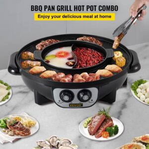 VEVOR 2200W 2 in 1 HotPot Multi-Function Smokeless Dual Temp Control, Hot-Pot Grill with Nonstick Coating for BBQ, Steaks, Shabu, 1200W, Black