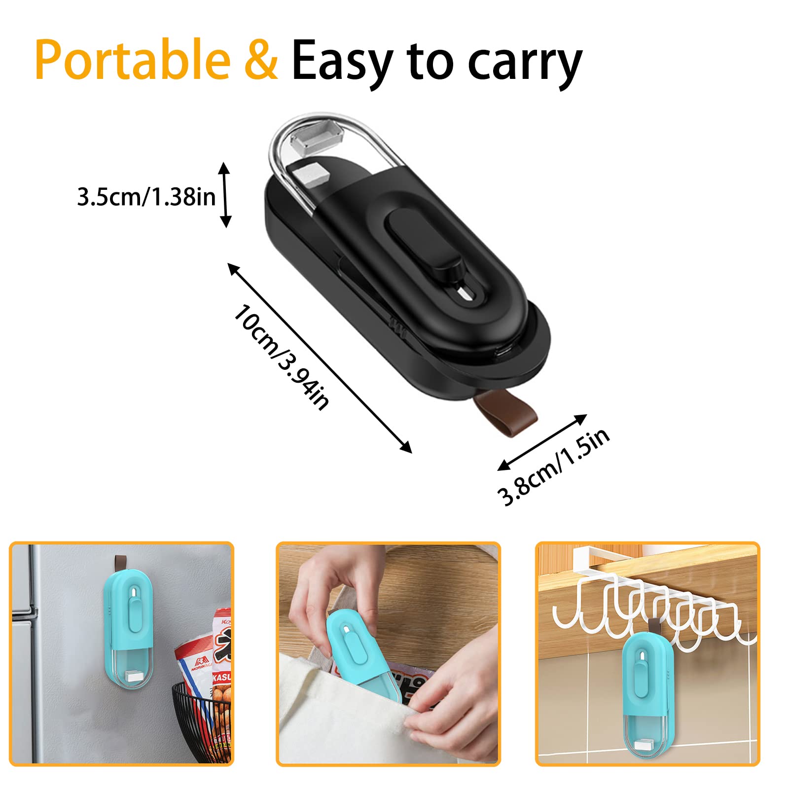 Mini Bag Sealer,Handheld Portable Bag Sealing Machine,2 in 1 Heat Sealer with cutter,Sealer for Plastic Bag Food Snack Storage (Black)