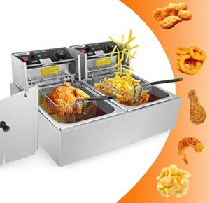 wesoky 20.7 qt commercial electric deep fryer with 2 baskets, 2x6l large dual tank electric deep fryer countertop for french fries turkey restaurant home fast oil fryer with temperature control