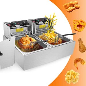 Wesoky 20.7 Qt Commercial Electric Deep Fryer with 2 Baskets, 2x6L Large Dual Tank Electric Deep Fryer Countertop for French Fries Turkey Restaurant Home Fast Oil Fryer with Temperature Control