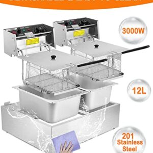 Wesoky 20.7 Qt Commercial Electric Deep Fryer with 2 Baskets, 2x6L Large Dual Tank Electric Deep Fryer Countertop for French Fries Turkey Restaurant Home Fast Oil Fryer with Temperature Control