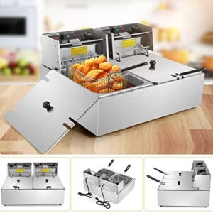 Wesoky 20.7 Qt Commercial Electric Deep Fryer with 2 Baskets, 2x6L Large Dual Tank Electric Deep Fryer Countertop for French Fries Turkey Restaurant Home Fast Oil Fryer with Temperature Control