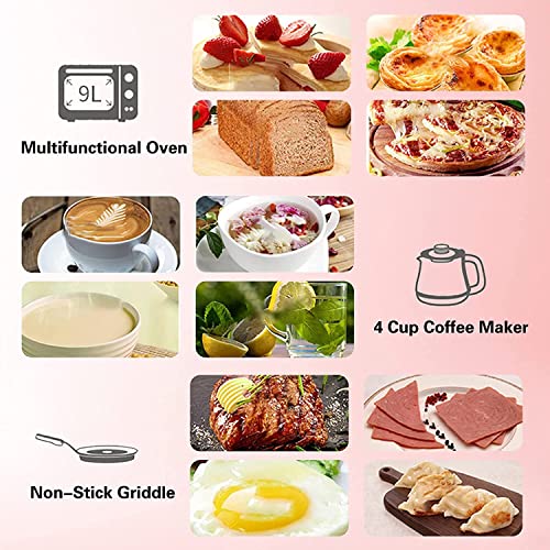 Breakfast Station 3 in 1Multifunctional Toaster Oven Station Coffee Maker Stainless Toaster With Griddle for Making Coffee,Cake,Sandwiches (Pink)