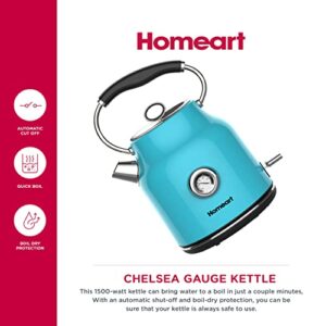 Homeart Chelsea Collection - Cordless Kettle With Temperature Gauge and 4-Slice Toaster with Adjustable Browning Control - Stainless Steel Retro Design, Turquoise