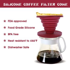 Prasacco Pour Over Coffee Maker Collapsible Pour Over Coffee Dripper Portable Camping Coffee Maker Reusable Silicone Pour Over Coffee Filter for Backpacking Camping Home Office