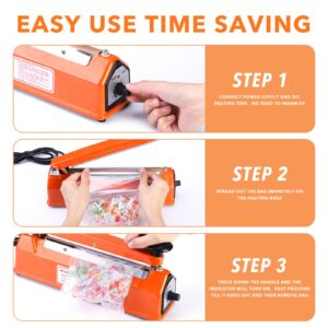 Metronic 8 inch Impulse Bag Sealer Poly Bag Sealing Machine Heat Seal Closer with Repair Kit in Orange